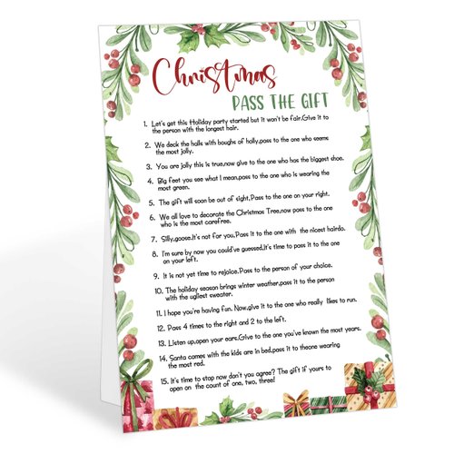 Christmas Party Games Pass the Gift Game Card-8”x 11”, Pass the Present Game, Pass the Parcel Game, Christmas Games for Adults, Office, Groups Activities Christmas Party Favors, 08