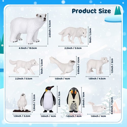 19 Pcs Arctic Animals Figurines Set Includes 9 Polar Animals Figurines 6 Mini Pine Trees 1 Foam Boards 1 Fake Snow Blanket 2 Blue Tissue Paper