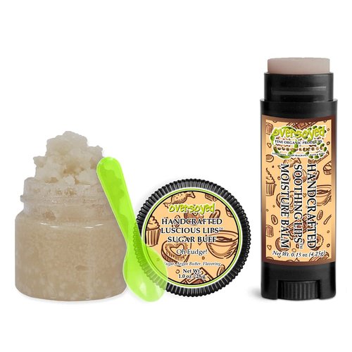 Oh Fudge! Soothing & Luscious Lips by OverSoyed Exfoliator & Chapped Lip Repair Lip Care Combo | Artisan Handcrafted to Order Creamy Chocolate Brownie Batter Flavored Exfoliating Sugar Lip Scrub & Lip Moisturizer Balm Gift Set