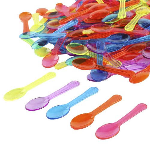 Gmark 200pc 3" Colored Taster Spoons Plastic Multi-Color Assorted Ice Cream Dessert Spoons Multi Colors1 Box Set GM1002C