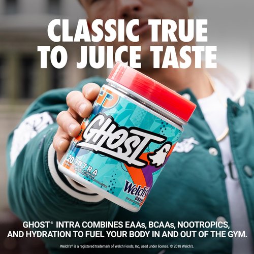 GHOST Intra Workout Powder, Welch's Grape - BCAAs &, EAAs, Nootropics & Hydration - Essential & Branch Chain Amino Acids Supports Muscle Recovery & Focus - Pre, Intra & Post Workout Powders