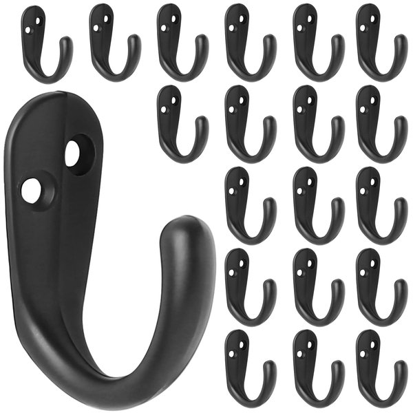 IBosins 20PCS Coat Hooks Wall Mounted Single Prong Robe Hook for Hanging Towel Hooks with 40 Screws for Bags, Hat, Cap, Scarf, Cup