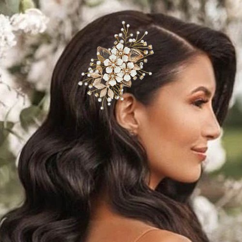 Catey Flower Bride Rhinestone Baroque Bridal Hair Clip, Side Comb, Hair Accessories for Women and...