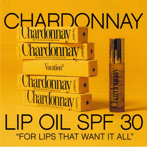 Vacation Chardonnay Lip Oil SPF 30, Sunscreen for Lips, Hydrating Lip Oil, Caramel Vanilla Flavored Lip Gloss, Clear Plumper, Non-Sticky Lip Balm with SPF 30, Vegan, 0.2 Fl. Oz.