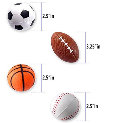 Mini Sports Balls 20 Pack - Foam Sports Stress Balls for Kids, Adults - Incl. Mini Footballs, Mini Basketballs, Mini Soccer Balls, Mini Baseballs and Tote Bag -Sports Themed Party Favors & Decorations