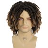 GNIMEGIL Short Dreadlocks Wig for Black Man Afro Bob Ombre Light Brown Crochet Twist Hair Braided Wig Natural Synthetic Wig Breaking Street Dance Breathable Wig Cap