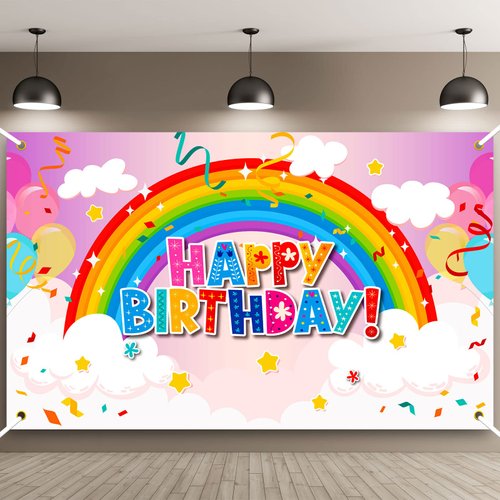 Rainbow Birthday Backdrops for Girls Rainbow Party Decorations Backdrop Banner Rainbow Birthday Decorations Rainbow Birthday Party Supplies for Girls and Kids, 71 x 44 Inch