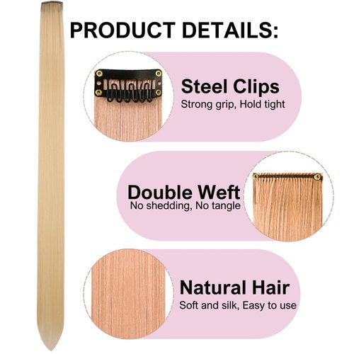 Hair Extensions Blonde Colored Clip in Hair Extensions Straight Synthetic Colorful Hair Extensions for Kids Women Festival Party 22 inch
