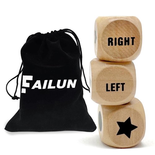 FAILUN Left Right Center Game Dice 1 Inch Wooden Dice with Drawstring Bag, Easy to Store and Carry Around, Convenient for Travel (3 Pcs)