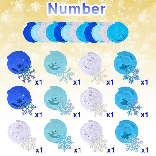36pcs Glittery Winter Snowflake Hanging Swirl Decoration Christmas Ceiling Streamers Decor Double-Sided Snowflake Swirl for Winter Holiday Birthday Baby Shower Xmas New Year Wedding Party Supplies