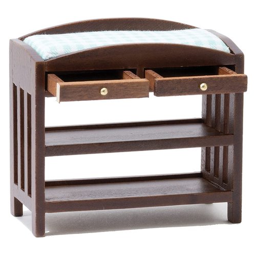 Classics by Handley Dollhouse Miniature Slatted Changing Table with Mattress (Walnut Changing Table with Blue Mattress)