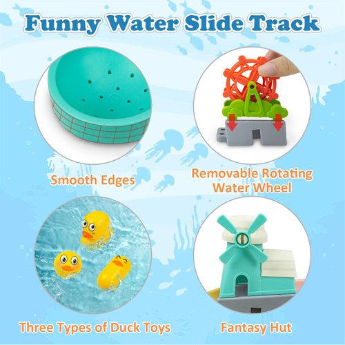 62 PCS Toddler Bath Toys, Bath Toys for Kids, Fun Duck Slide Bath Toy, DIY Baby Shower Bath Tub Toys, Bathtub Toys Gifts for Kids Ages 4-8, Mold Free Bath Toys for Toddlers
