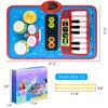 2-in-1 Musical Mat Toys for 1 2 3 4 5 Year Old, Piano Keyboard & Drum Set with 2 Drum Sticks, Early Educational Musical Learning Toys Birthday for 1 2 3 4 5 Year Old Boys & Girls, Blue