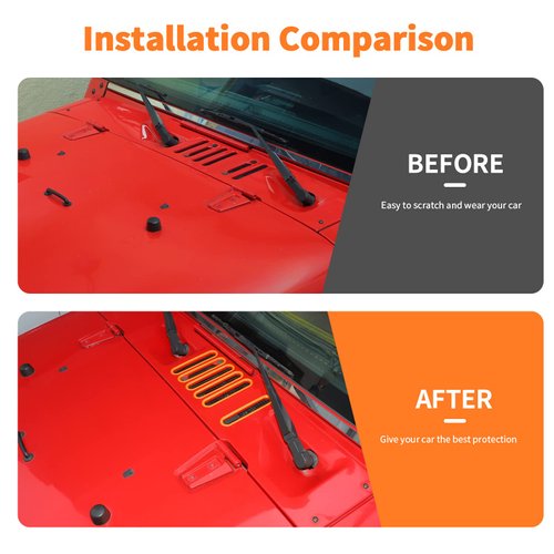 SQQP Hood Vent Cover Cowl Panel Vent Cover Trim, ABS Exterior Accessories for 2007-2018 Jeep Wrangler JK JKU 2/4-Door(Orange)