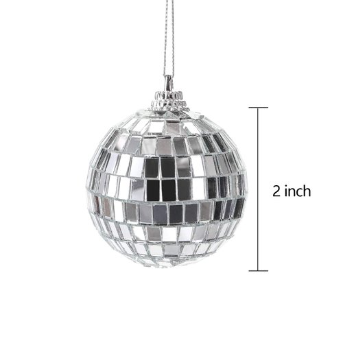 Suwimut 40 Pack Mirror Disco Ball, 2 Inch Silver Hanging Disco Light Mirror Ball with Attached String for Party Wedding Home Decoration, Stage Props, Christmas Xmas Tree Ornament