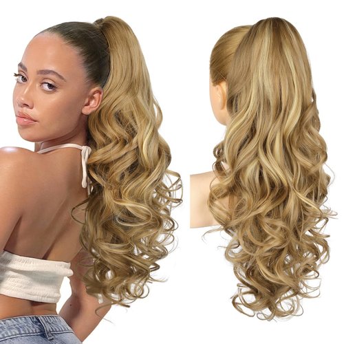 REECHO Ponytail Extension, 26 Inch Drawstring Ponytail Extension Long Curly Wavy Pony Tails Hair ...