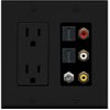 RiteAV Black 15A Power Outlet RCA Composite 2 HDMI 1 Coax Wall Plate 2 Gang