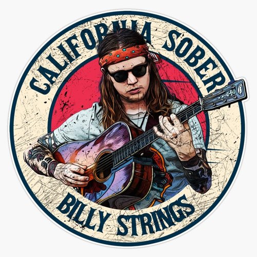 Retro Style Fan Art Design Billy Strings California Sober Window Water Bottle Bumper Sticker Decal 5"