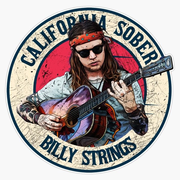 Retro Style Fan Art Design Billy Strings California Sober Window Water Bottle Bumper Sticker Decal 5"
