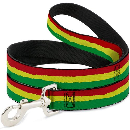 Dog Leash Rasta Stripes Painted Green Yellow Red 4 Feet Long 0.5 Inch Wide