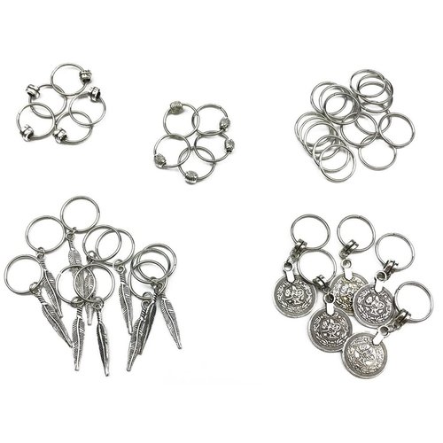 Hyamass 40pcs Antique Silver Ring Feather Coin Bead Charms Pendant Braid Hair Clip Headband Hair Accessories