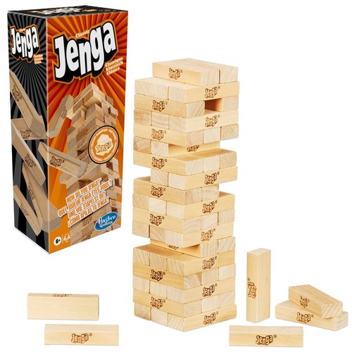 Hasbro Gaming Jenga Classic Game with Genuine Hardwood Blocks,Stacking Tower Game for 1 or More Players,Kids Ages 6 and Up