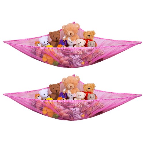 Handy Laundry Jumbo Toy Hammock, Pink, Organize Stuffed Animals & Children's Toys, Great Decor while Neatly Organizing Kid's Toys and Stuffed Animals, Expands to 5.5 feet, (2-Pack)