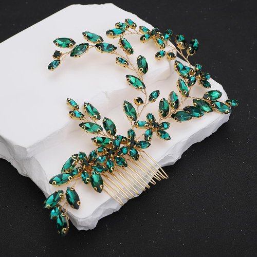 Rumtock Green Crystal Beads Long Hair Comb Handmade Hair Piece for Women Girls Wedding Bridal Hair Accessories (Green)