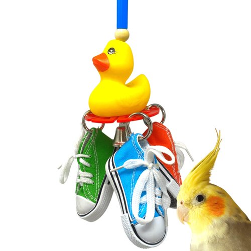 Bonka Bird Toys 3804 Sneaker Duck Small Medium Bird Toy Colored Foot Talon Foraging Sneakers Durable Plastic Duck Bell Cockatiels Parakeets Conures and Other Similar Birds