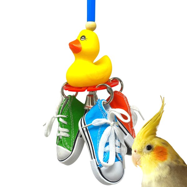 Bonka Bird Toys 3804 Sneaker Duck Small Medium Bird Toy Colored Foot Talon Foraging Sneakers Durable Plastic Duck Bell Cockatiels Parakeets Conures and Other Similar Birds