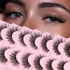 Veleasha Natural Lashes Fluffy Eyelashes Cat Eye Lashes 7 Pairs 8-15mm Clear Band False Eyelashes C Curl Wispy Faux Mink Lashes Soft 100% Handmade Fake Eyelashes (C01)