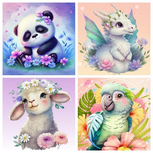 4 Pack Paint by Numbers kit for Kids - Cute Animals Paint by Number Kits for Kids Ages 4-5-6-8-10-12-13,Easy Acrylic Paint by Numbers on Canvas for Wall Decor Gift 8x8 inch