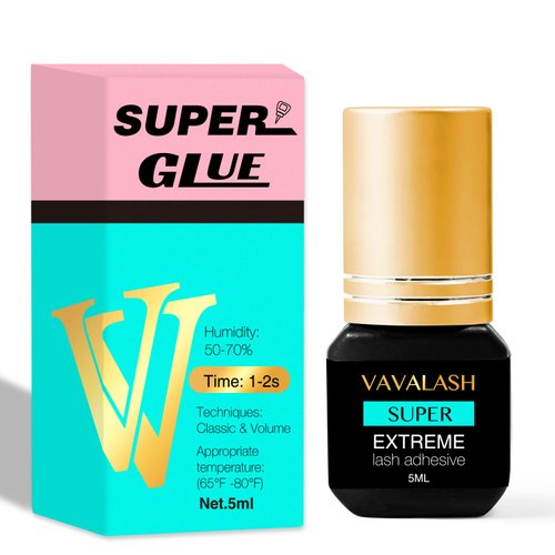 VAVALASH Eyelash Extension Glue Lash Extension Adhesive 1 Sec Drying Time Bond Lash Glue Long Lasting Black Eyelash Glue Professional Lash Artist Use Only (Super,5ml)