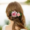 Fangsen Wedding Pink Flower Hair Comb Clips Wedding Floral Headpiece Hair Accessories for Brides and Bridesmaids