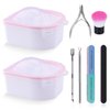 8PCS Nail Soaking Bowl Lorvain Nail Soak Tray with 6PCS Nail Polish Remover Tools Manicure Bowls with Cuticle Peeler Pusher Cutter and Nail Files Professional Nail Art Spa Tools for Salon Home (Pink)