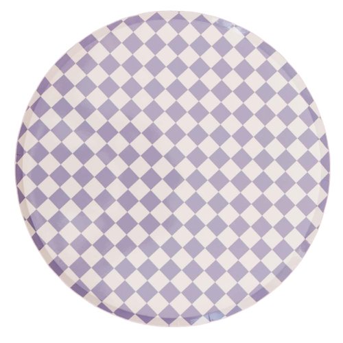 House of Balloons Checkered Purple plates, 24 pack, 9 inch purple party plates, purple dinner plates, Modern party plates, purple birthday party, paper cake plates
