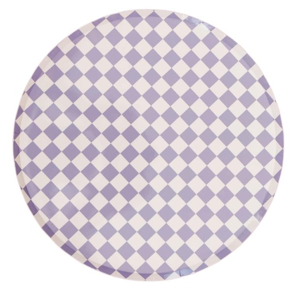 House of Balloons Checkered Purple plates, 24 pack, 9 inch purple party plates, purple dinner plates, Modern party plates, purple birthday party, paper cake plates