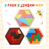 Jerify 3 Pack Wooden Hexagon Tangram Puzzle Challenge Wooden Brain Teasers Hexagonal Geometric Shape Pattern Wood Block Puzzle Toy for Different Age People Logic Mind Game Gifts