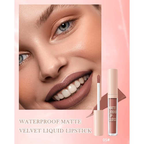 Matte Liquid Lipstick, Nude Red Velvet Lipstick Moisture Smooth Lip Stain Tint, 24H Stay Matte Lipstick, Non-Stick Cup Not Fade Long Wear Waterproof Lip Gloss Lipstick Gift for Women Girls-05#