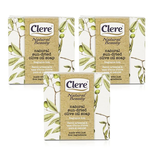 CLERE Natural Olive Oil Soap Bar – Handmade with 100% Natural Ingredients Gentle & Fragrance-Free, 200 Grams - Pack of 3