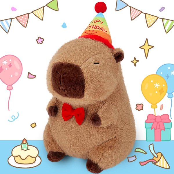 Achwishap Capybara Plush,Cute Plushies Capybara Stuffed Animal,Capybara Plush Toys,Kawaii Plush Stuffed Toy with Birthday Hat Plushie Gift for Kids Adults Birthday(Capybara with Birthday Hat,12”)