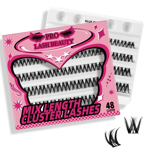 PRO Lash Clusters, 48 Pcs Individual Cluster Lashes DIY Lash Extension 10-16mm Eyelash Clusters Volume Wispy Lashes Super Thin Band Reusable Soft & Comfortable(Intimacy,D-10-16mix)