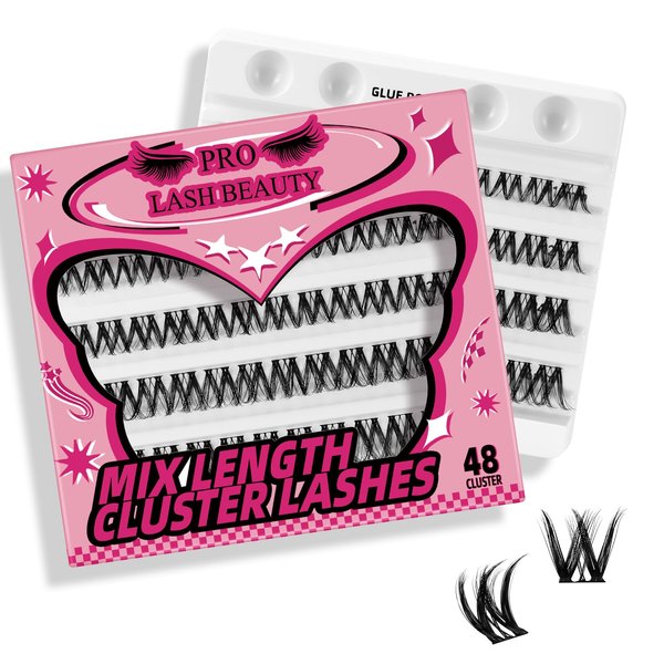 PRO Lash Clusters, 48 Pcs Individual Cluster Lashes DIY Lash Extension 10-16mm Eyelash Clusters Volume Wispy Lashes Super Thin Band Reusable Soft & Comfortable(Intimacy,D-10-16mix)