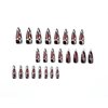 MISUD Press on Nails Long Stiletto Fake Nails Glossy Glue on Nails Goth Red Black Ombre Acrylic Nails Chrome Swirl Almond Artificial Nails Gothic Cross Stick on False Nails with Design 24 pcs