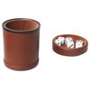 RERIVER PU Leather Dice Cup Set with Lid Dark Brown Felt Lining Quiet Shaker Cup Includes 6 Dot Dice for Liars Dice Farkle Yahtzee Board Games, 1 Pack