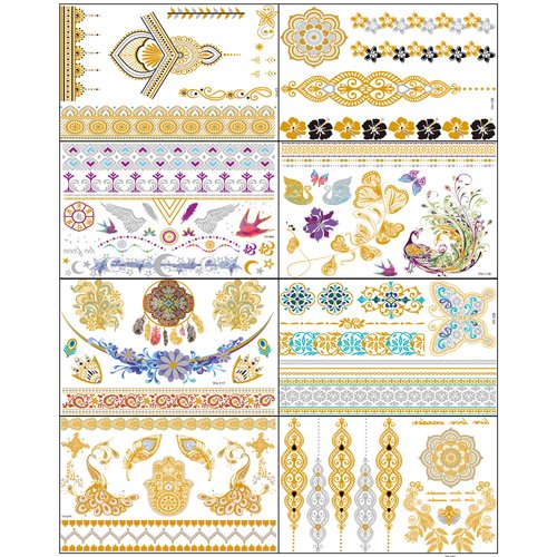 Aresvns Metallic Temporary Tattoo Butterfly, 8 Sheets Gold Silver Fake Tattoos for Women Teen Girls,Flash Jewelry Tattoos,Gold Boho Tattoos Waterproof and long lasting Christmas Gift