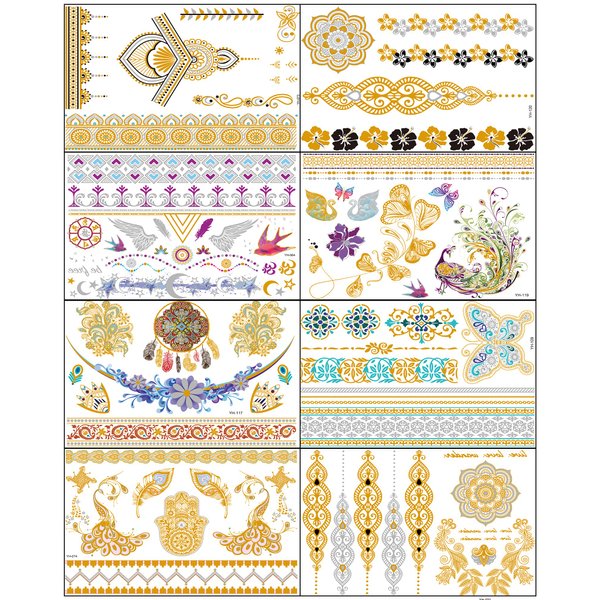 Aresvns Metallic Temporary Tattoo Butterfly, 8 Sheets Gold Silver Fake Tattoos for Women Teen Girls,Flash Jewelry Tattoos,Gold Boho Tattoos Waterproof and long lasting Christmas Gift
