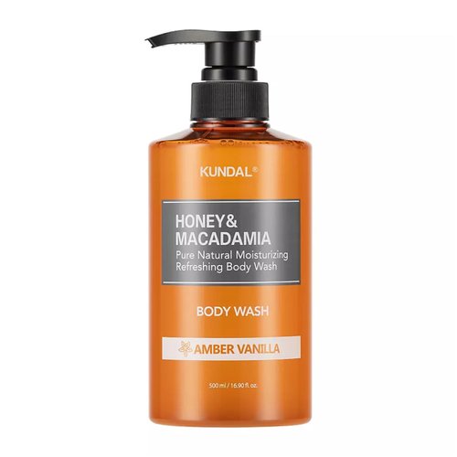 Kundal Nature Honey&Macadamia Moisturizing Body Wash [Amber Vanilla] Deep Nourishment,33 Natural Extracts Blend, 10,000 ppm, Safe for All Ages, Soft & Smooth Skin 500ml(16.9Fl oz)