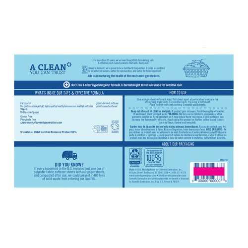 Seventh Generation Fabric Softener Sheets, Free and Clear, 80-Count (Pack of 2) Packaging May Vary