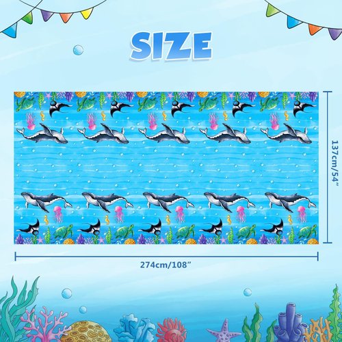 WERNNSAI Shark Table Cloth - 2 PC 54” x 108” Ocean Party Supplies Disposable Under The Sea Party Table Cover Blue Plastic Rectangular Dining Tablecloth for Kids Sea Animal Beach Pool Party Decor